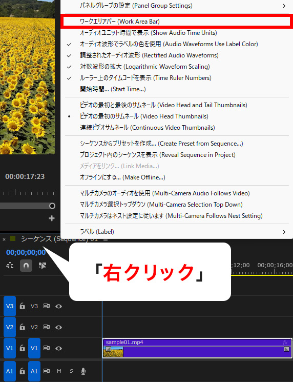 premiere pro ワークエリアバー