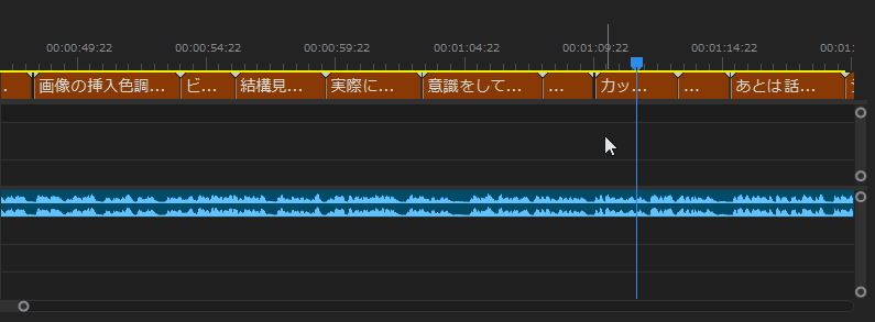 PremierePro「セグメントを分割」をタイムライン上で行っているgif画像