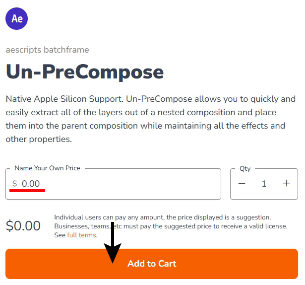 AftreEffectsのプラグイン「Un-PreCompose」の価格